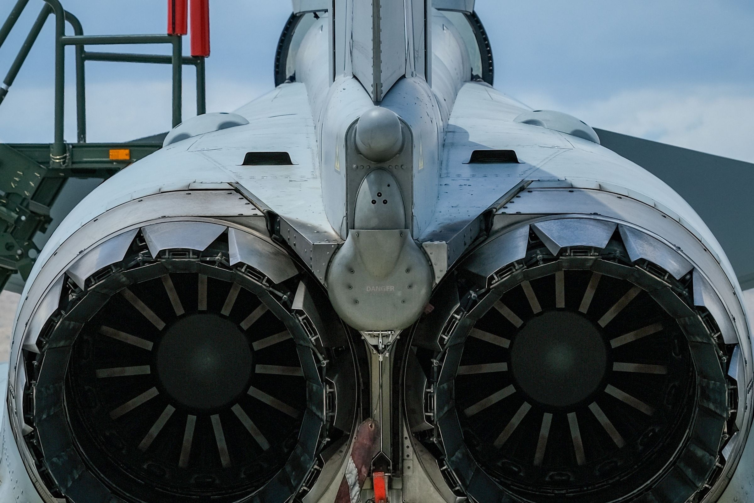 Detailed aircraft jet engine maintenance photograph