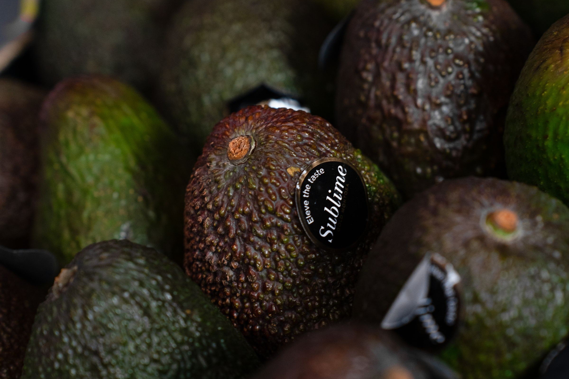 Fresh avocados displayed at market stall