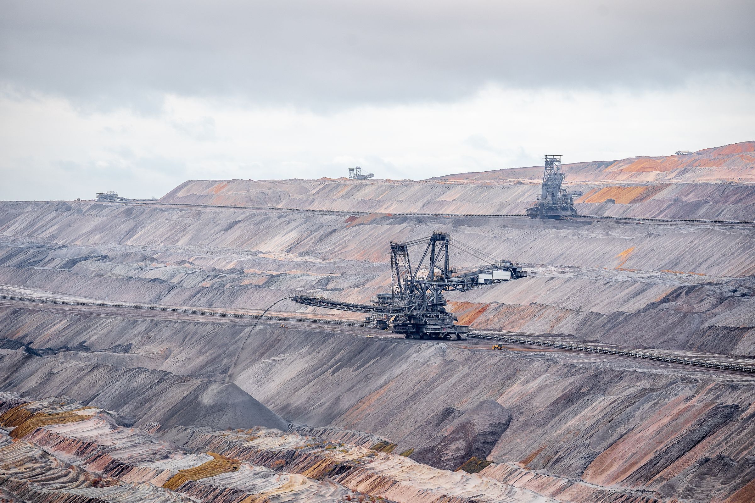 Heavy excavation machinery in an open-pit mine
